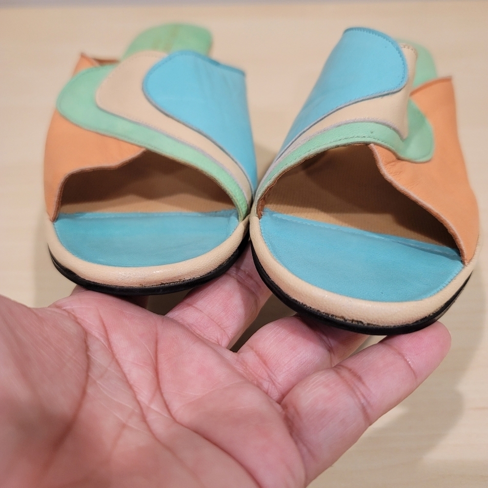 Sz 8 Jacques Levine Vintage House Retro Art Deco Peach Mint Slippers Shoes - Picture 3 of 11